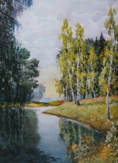 Березовая поляна. 2009 бумага, акварель, 30х40