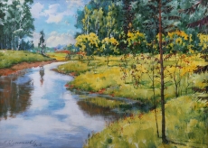Лесная речка. 2008 бумага, акварель, акрил, 60х40